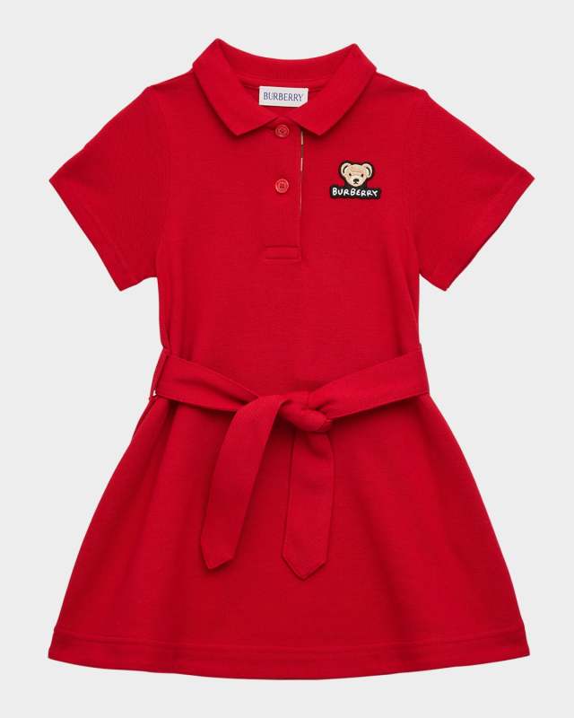 Girl's Astrid Bear Patch Polo Dress, Size 6M-